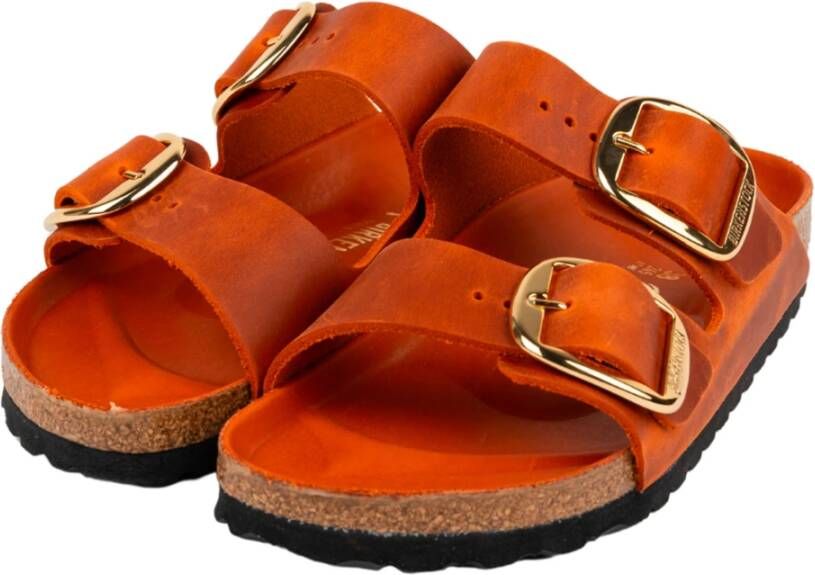 Birkenstock Oranje Leren Big Buckle Sandaal Orange Dames