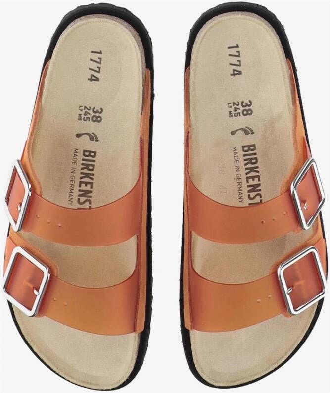 Birkenstock Oranje Sandalen met Suède Rand Kurk Zool Orange Dames