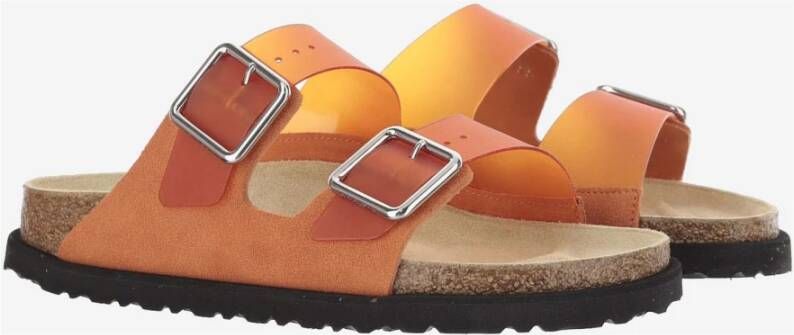 Birkenstock Oranje Sandalen met Suède Rand Kurk Zool Orange Dames