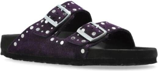 Birkenstock Paarse Suède Dubbele Gesp Sandalen Purple Dames