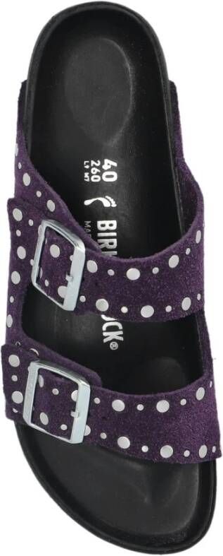 Birkenstock Paarse Suède Dubbele Gesp Sandalen Purple Dames