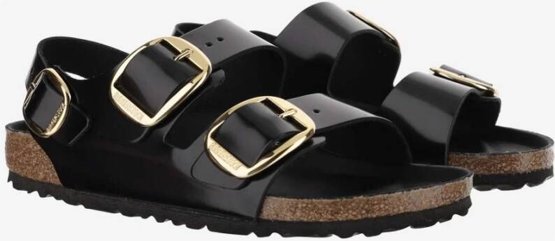 Birkenstock Patentleren Open-Teen Sandalen met Kurkzool Black Dames