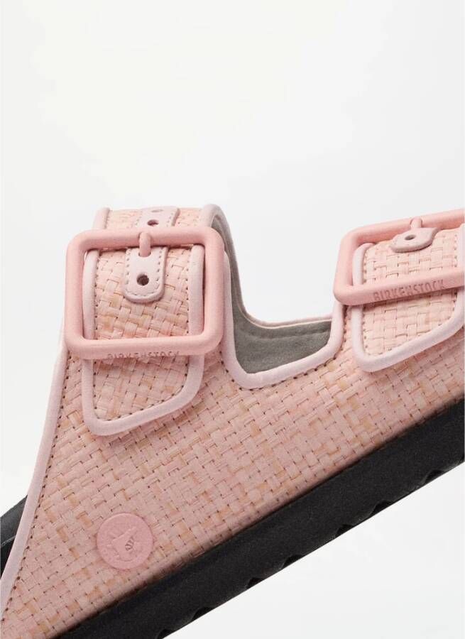 Birkenstock Raffia Luxe Sandalen met Logo Plaque Pink Dames