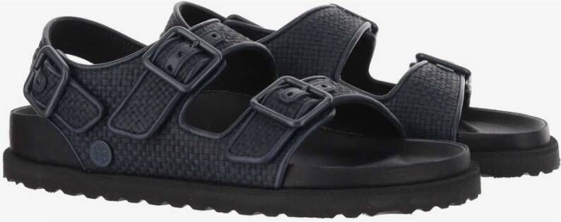 Birkenstock Raffia Sandalen met Leren Rand Blue Dames