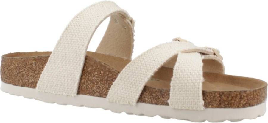 Birkenstock Rivet Logo Textiel Slide Sandalen Beige Dames