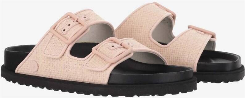 Birkenstock Roze Raffia Sandalen met Leren Rand Pink Dames