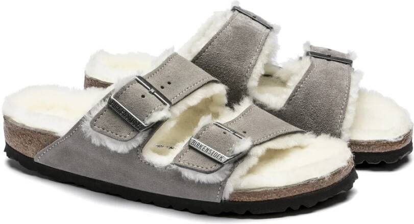 Birkenstock Sandalen Arizona Vl Stone Coin Lammfell Grijs Heren