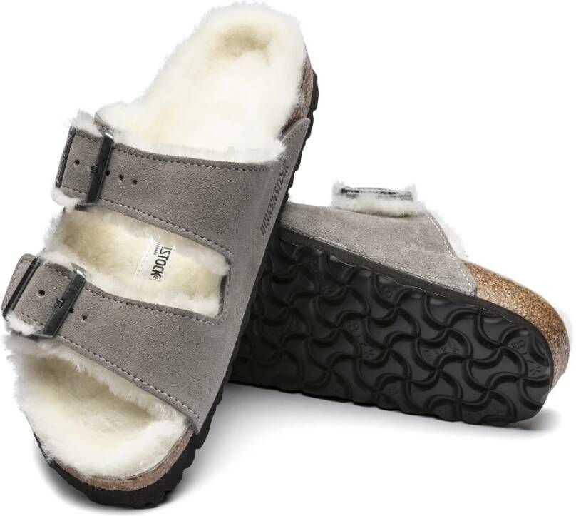 Birkenstock Sandalen Arizona Vl Stone Coin Lammfell Grijs Heren