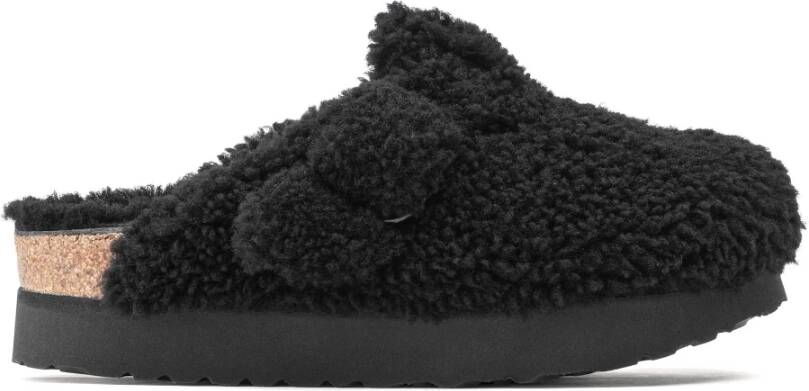 Birkenstock Schapenvacht Platform Klompen Black Dames