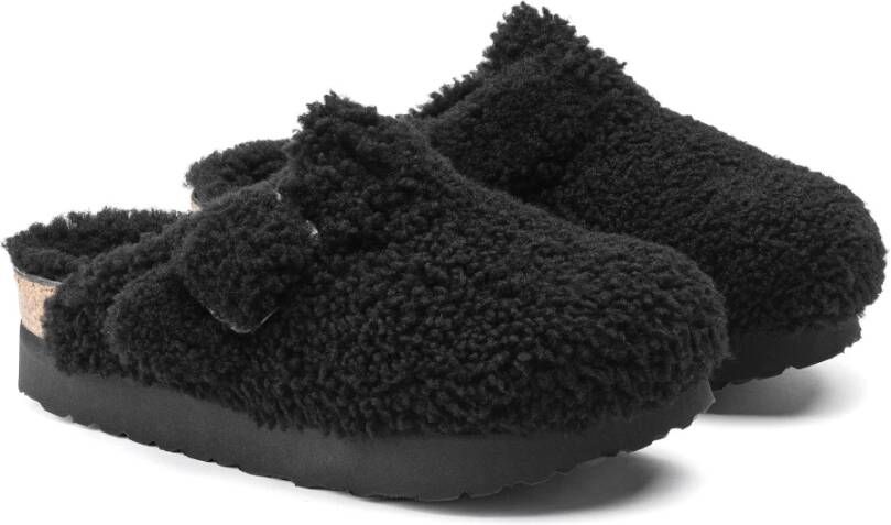 Birkenstock Schapenvacht Platform Klompen Black Dames