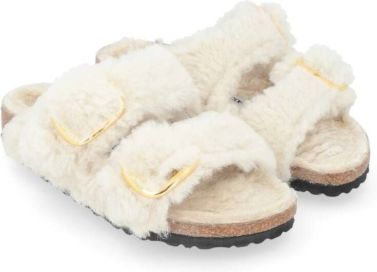 Birkenstock Shearling Gesp Sandalen Beige Dames