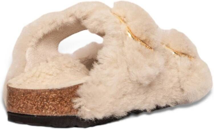 Birkenstock Shearling gesp sandalen in eierschaal Beige Dames