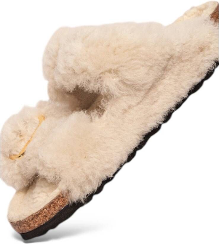 Birkenstock Shearling gesp sandalen in eierschaal Beige Dames