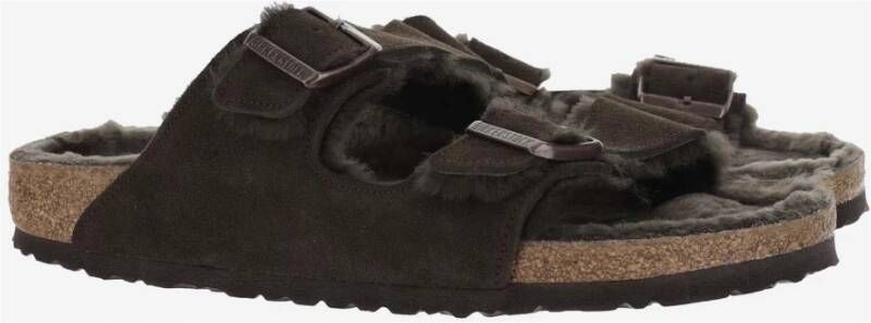 Birkenstock Shearling Sandalen met Logogespen Brown Heren