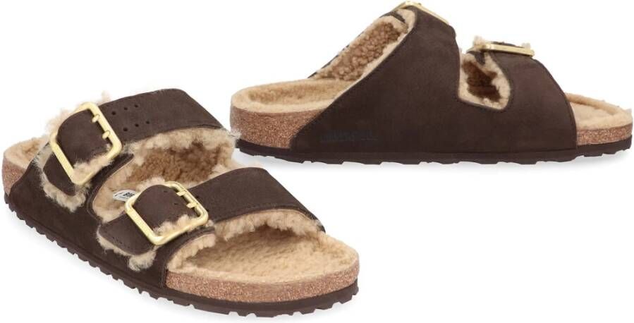 Birkenstock Shearling slides met bontvoering Brown Heren