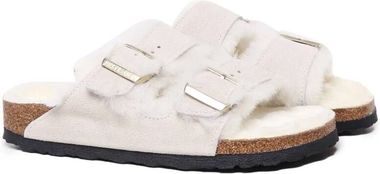 Birkenstock Shearling Straps Sandalen in Antiek Wit White Dames