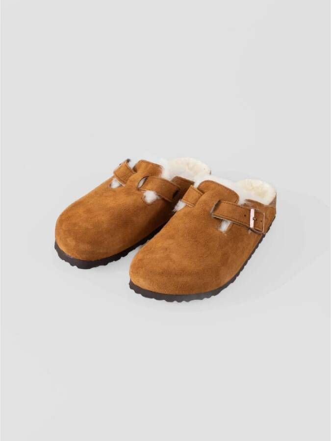 Birkenstock Shearling Suede Klomp Brown Dames