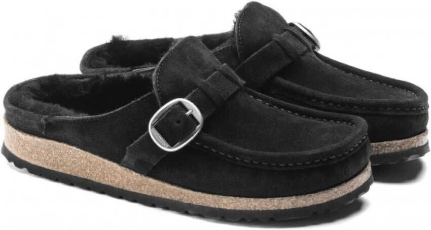 Birkenstock Shearling Suede Leren Mocassin Klomp Black Dames