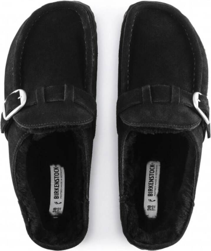 Birkenstock Shearling Suede Leren Mocassin Klomp Black Dames