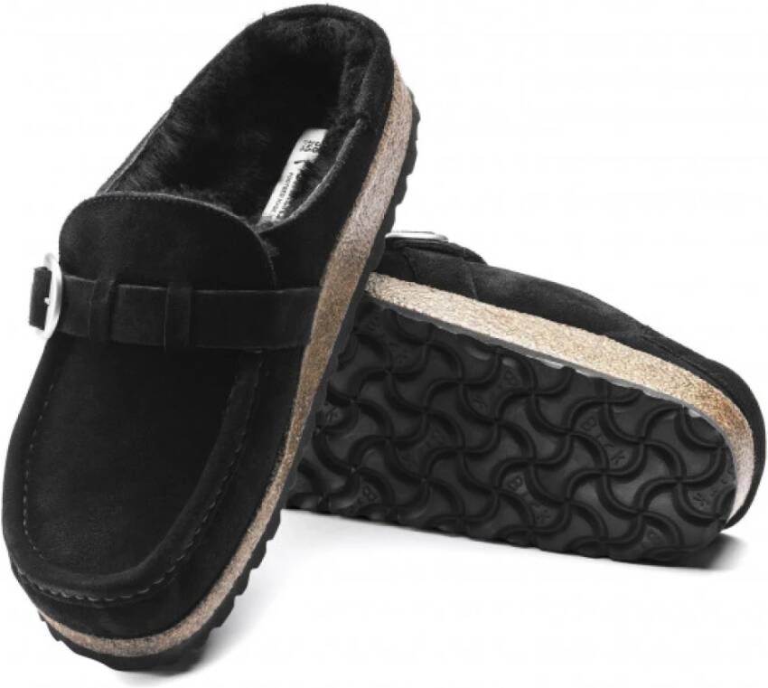 Birkenstock Shearling Suede Leren Mocassin Klomp Black Dames