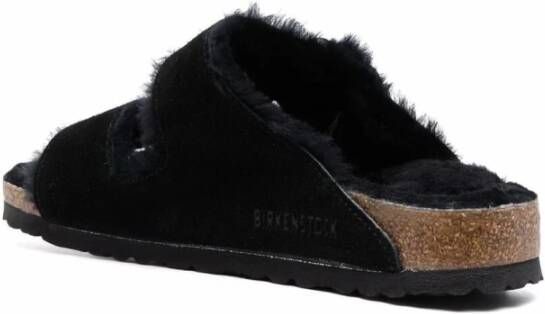 Birkenstock Shearling Suède Leren Sandalen Black Dames