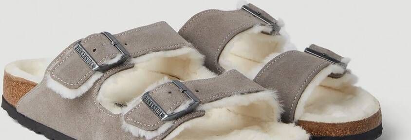 Birkenstock Shearling Twee Band Sandalen Gray Heren