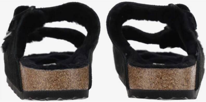 Birkenstock Shearling Zwarte Sandalen Verstelbare Banden Kurk Black Dames