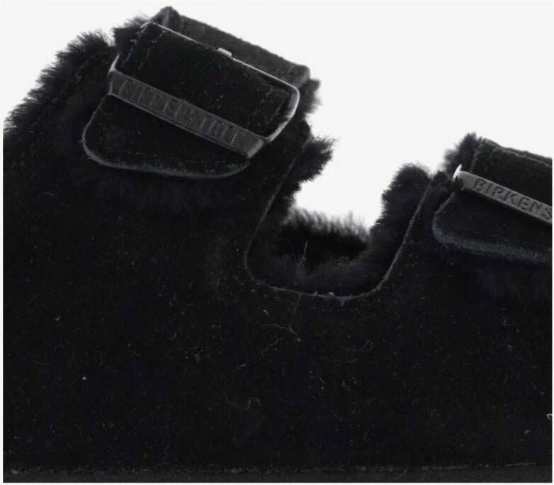 Birkenstock Shearling Zwarte Sandalen Verstelbare Banden Kurk Black Dames