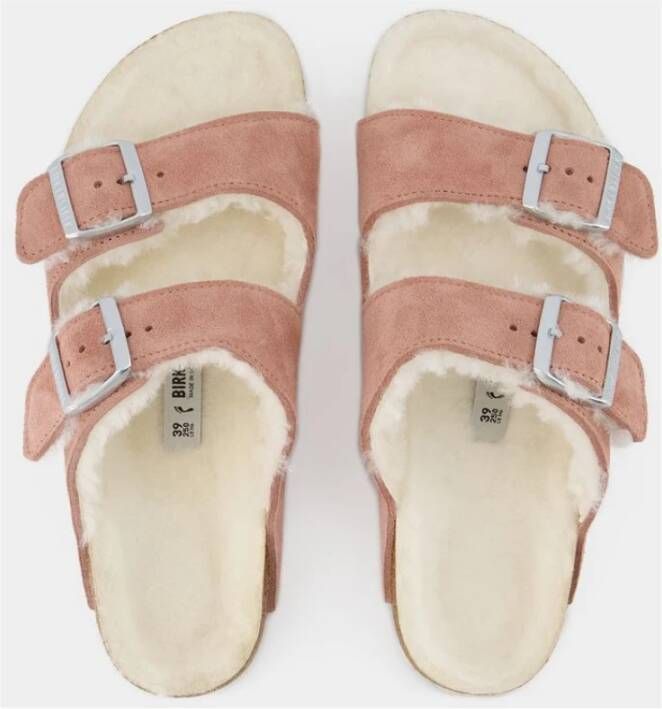 Birkenstock Shearling Slide Sandalen Roze Dames