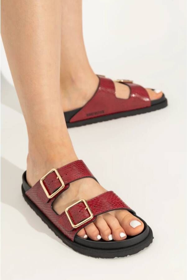 Birkenstock Slides Arizona Lined Red Dames