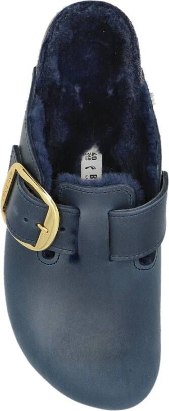 Birkenstock Slides Boston Big Buckle Shearling Blue Dames