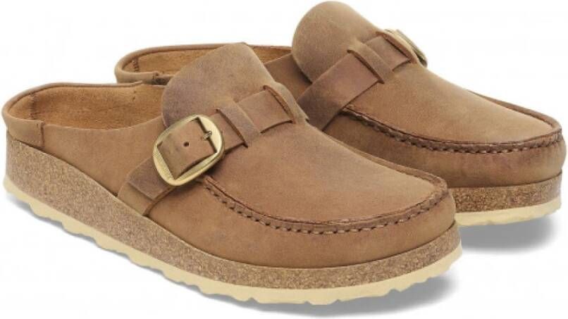 Birkenstock Stijlvolle Mocassin Klomp met Grote Gesp Beige Dames