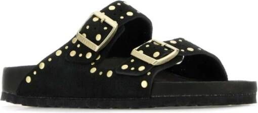 Birkenstock Stijlvolle zwarte suède Rivet slippers Black Dames