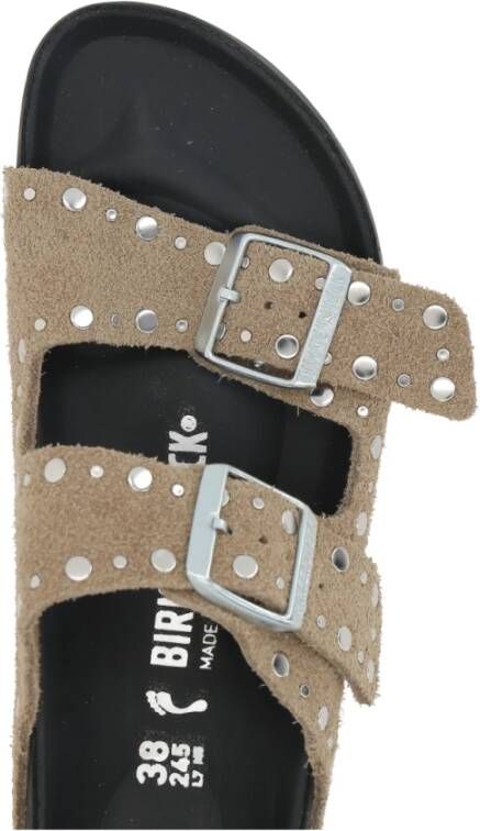 Birkenstock Studded Suede Flat Sandals Beige Dames