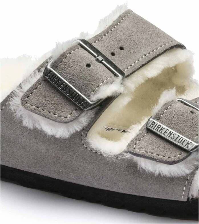 Birkenstock Leren Slides Grijs Dames