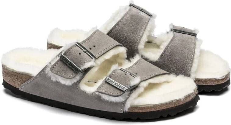 Birkenstock Leren Slides Grijs Dames