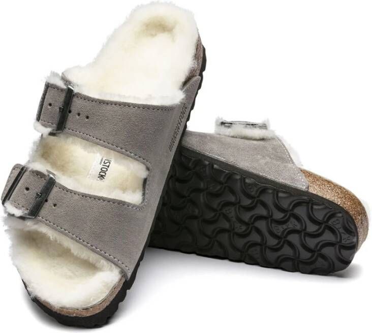 Birkenstock Leren Slides Grijs Dames