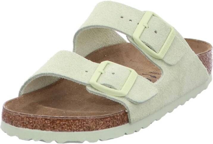 Birkenstock Velours Platte Slides Sandalen Green Dames