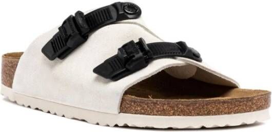 Birkenstock Witte Suède Platte Sandalen White Heren