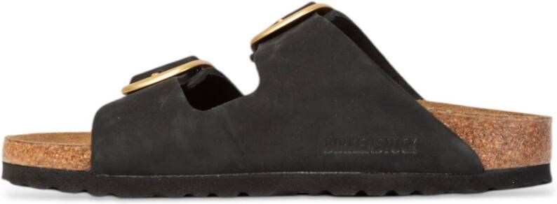 Birkenstock Zwarte Big Buckle Nubuck Sandalen Black Dames