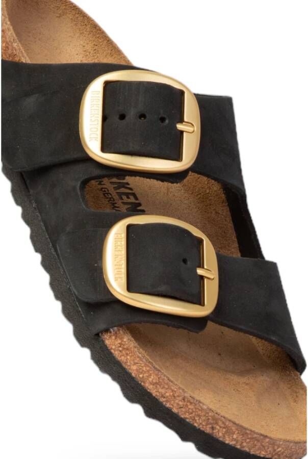 Birkenstock Zwarte Big Buckle Nubuck Sandalen Black Dames