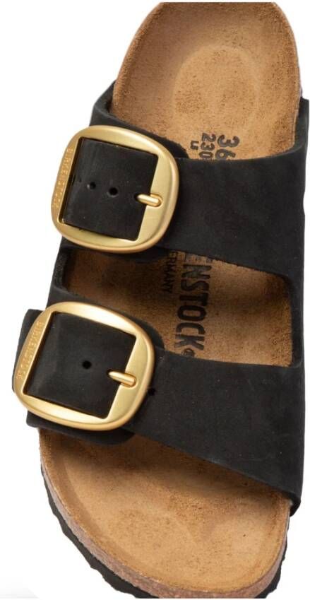 Birkenstock Zwarte Big Buckle Nubuck Sandalen Black Dames