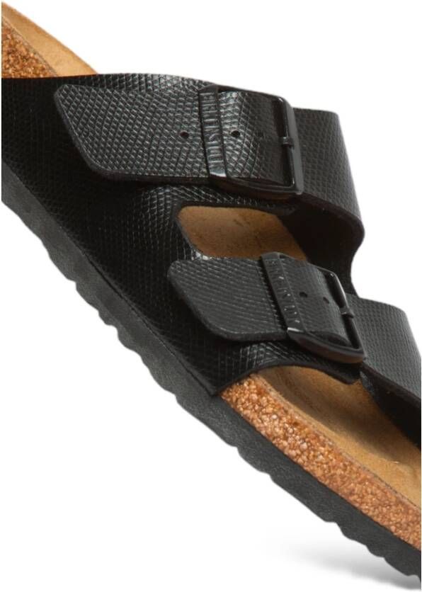 Birkenstock Zwarte Glanzende Hagedis Sandalen Black Dames