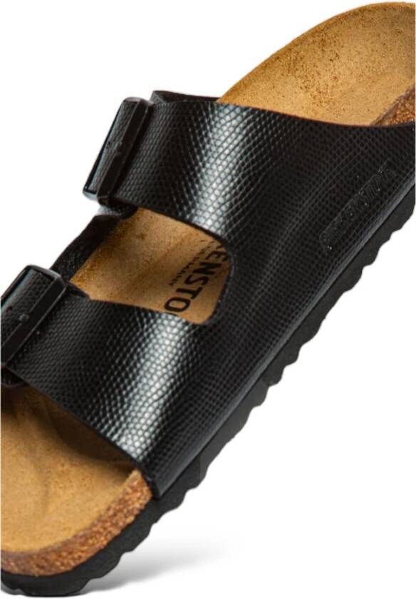 Birkenstock Zwarte Glanzende Hagedis Sandalen Black Dames