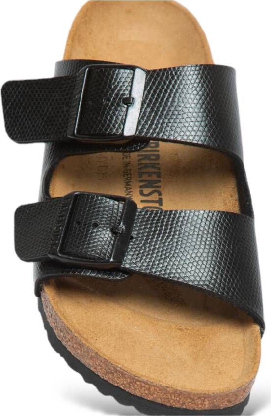 Birkenstock Zwarte Glanzende Hagedis Sandalen Black Dames