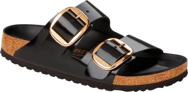 Birkenstock Zwarte Leren Grote Gesp Sandaal Black Dames