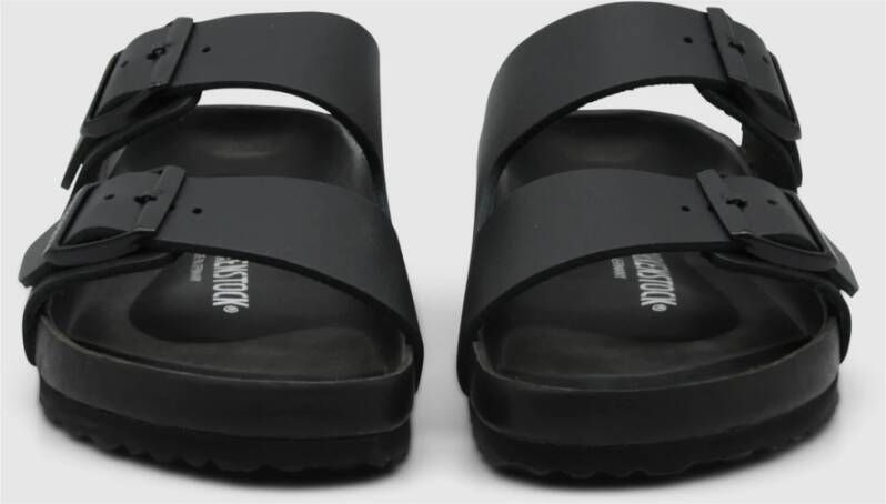 Birkenstock Zwarte leren instap sandalen Comfortabel voetbed Black Heren