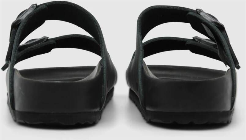 Birkenstock Zwarte leren instap sandalen Comfortabel voetbed Black Heren