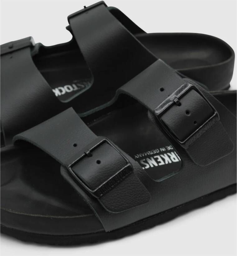 Birkenstock Zwarte leren instap sandalen Comfortabel voetbed Black Heren