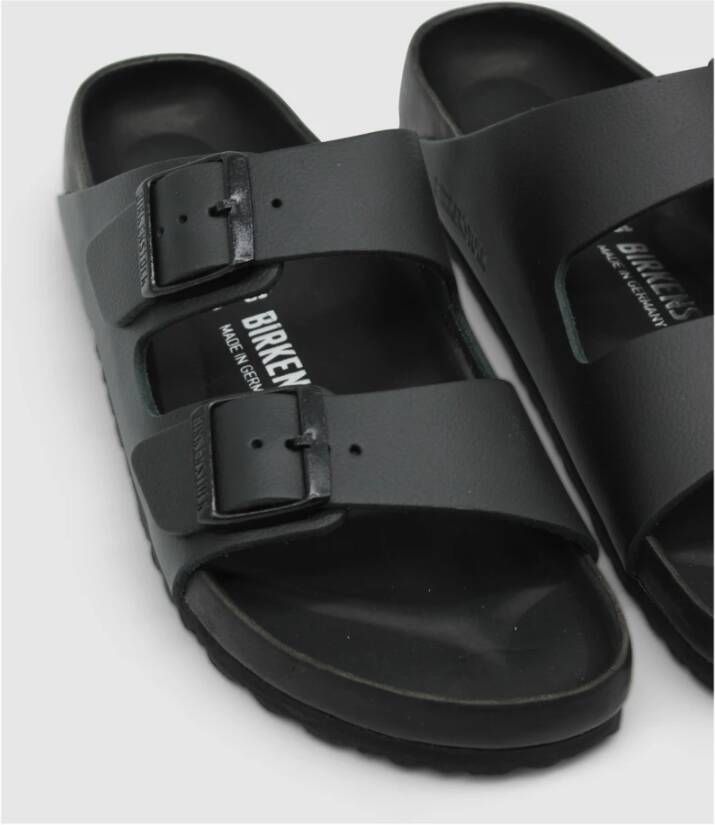 Birkenstock Zwarte leren instap sandalen Comfortabel voetbed Black Heren